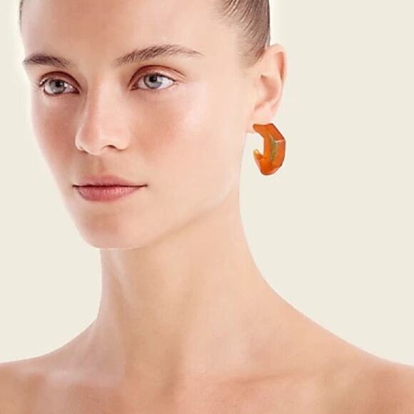 J. Crew Made in Italy Acetate Dimensional Hoop Earrings Burnished Sand NEW - Picture 5 of 6